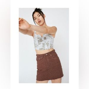 Brown denim high waisted skirt